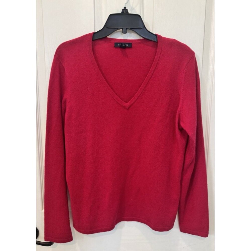 Lands End 100% Cashmere Sweater Womens L (14-16) V-Neck Magenta Clean!